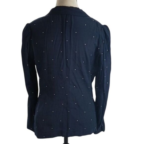 Vince Camuto Womens Size 4 Blazer Navy Blue Polka Dot Long Sleeve Button Front - Picture 5 of 7